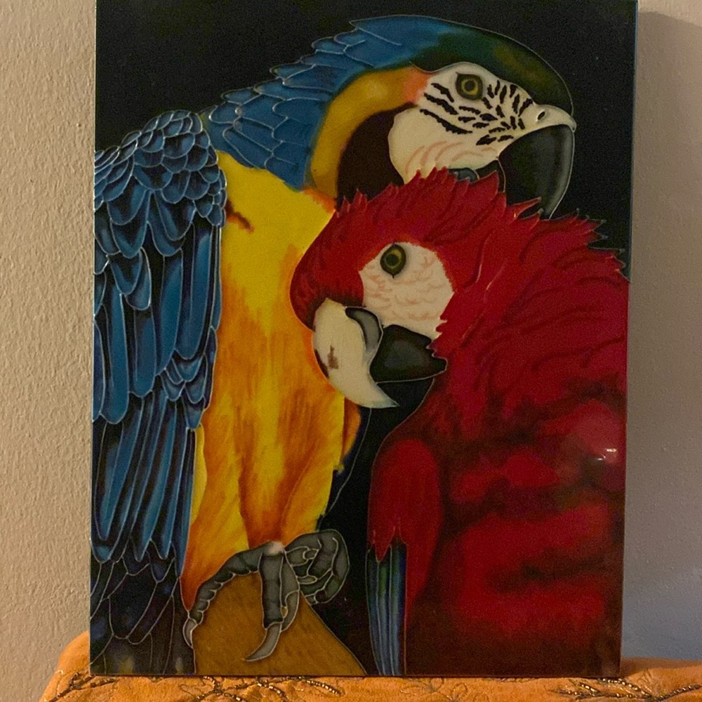 Decorative Art tile, Macaws, 11Wx14L